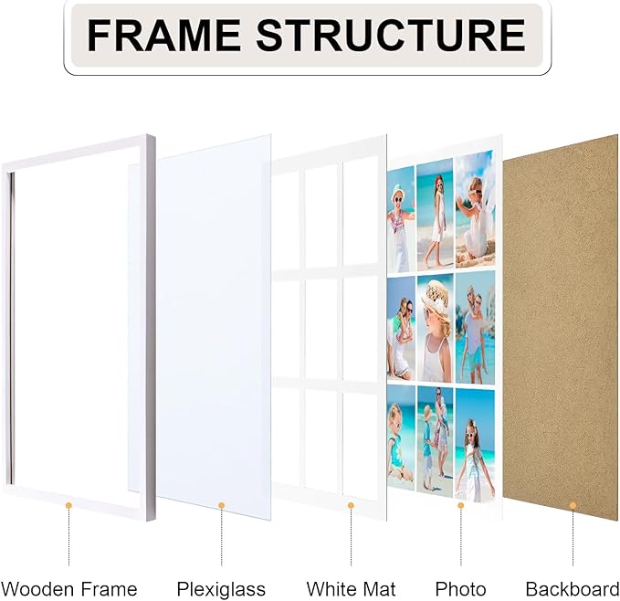 Vittanly 14x20 Collage Picture Frame, Displays 9Pcs 4x6 Pictures with Mat, Picture Frames Collage Wall Decor for Horizontal or Vertical Display, White, 1 Pack