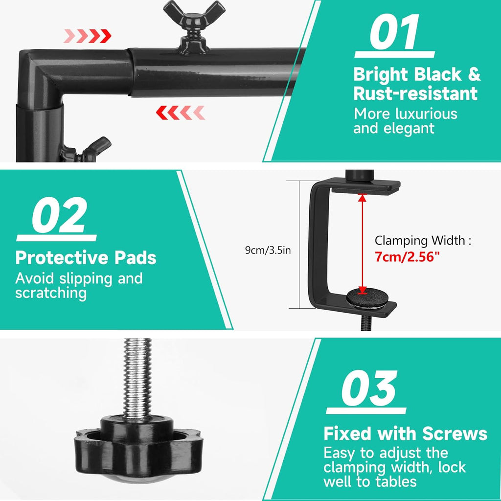 over the table rod stand with clamps adjustable showing dimensions