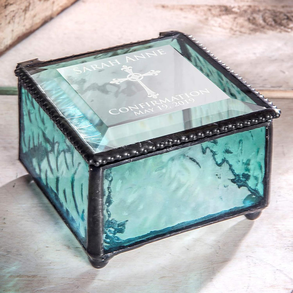 J Devlin Personalized Confirmation Glass Keepsake Box, Windsor Blue