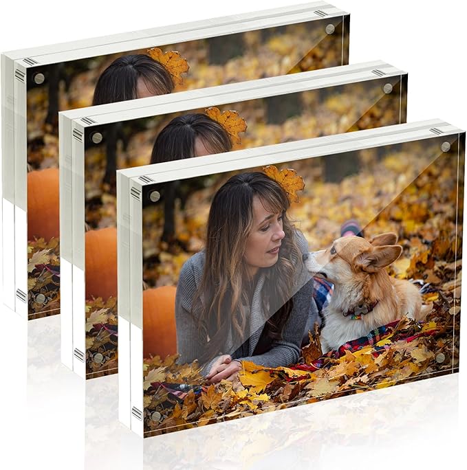 5x7 Acrylic Picture Frames, 20mm Thick Clear Frameless Magnetic Photo Frames, Double Sided Transparent Square Frame Gift for Tabletop Display(3 Pack)