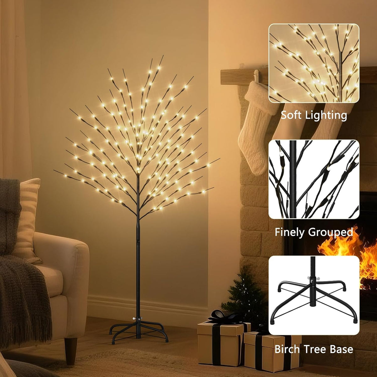 DoCred 5ft Lighted Tree with Warm White LED Lights for Holiday Indoor Outdoor Decor, 8 Lighting Modes, Waterproof - Artificial Tree Ideal for Home Patio Wedding Festival Christmas Decor