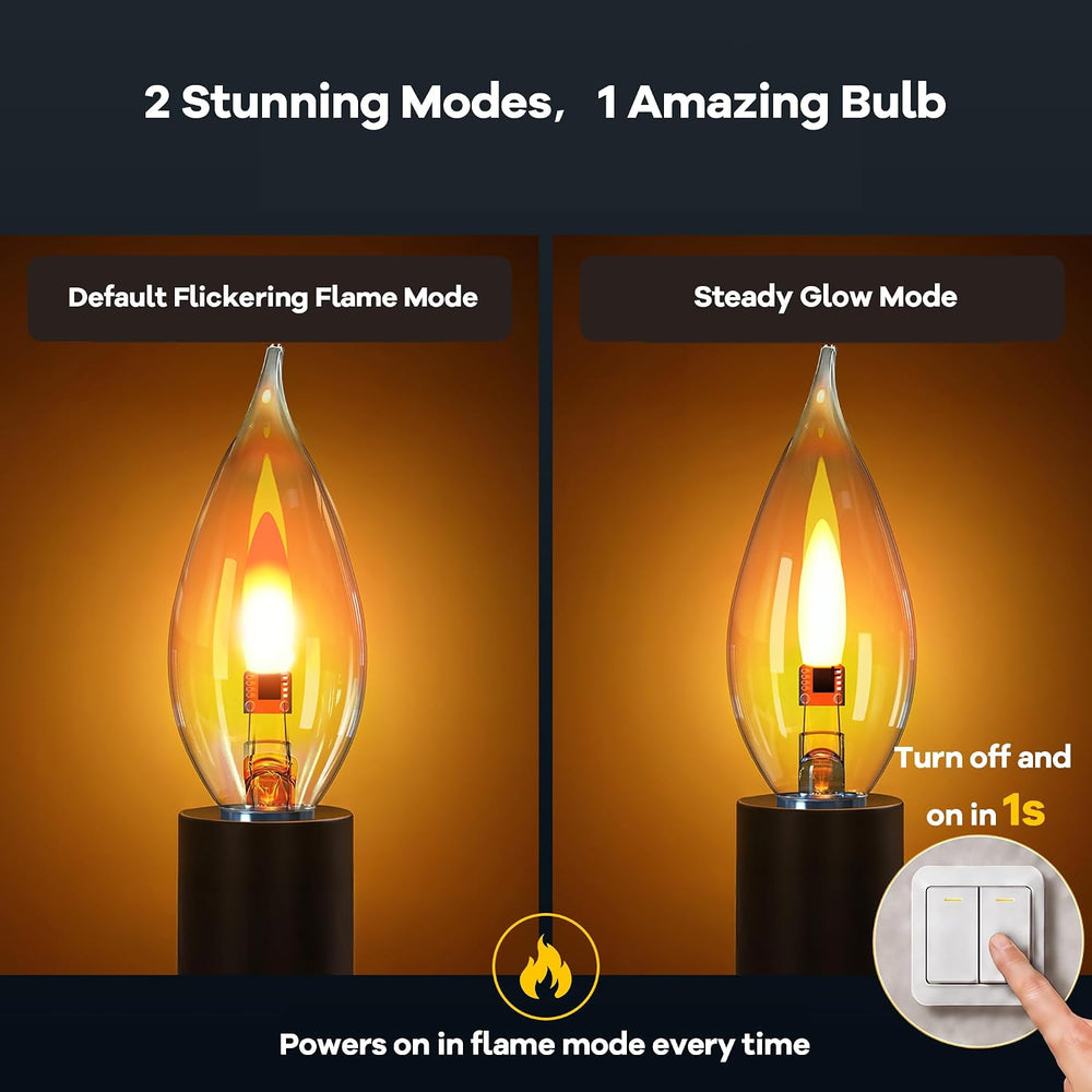 E12 Flickering Flame Light Bulbs, Realistic Candle Effect, 2 Modes