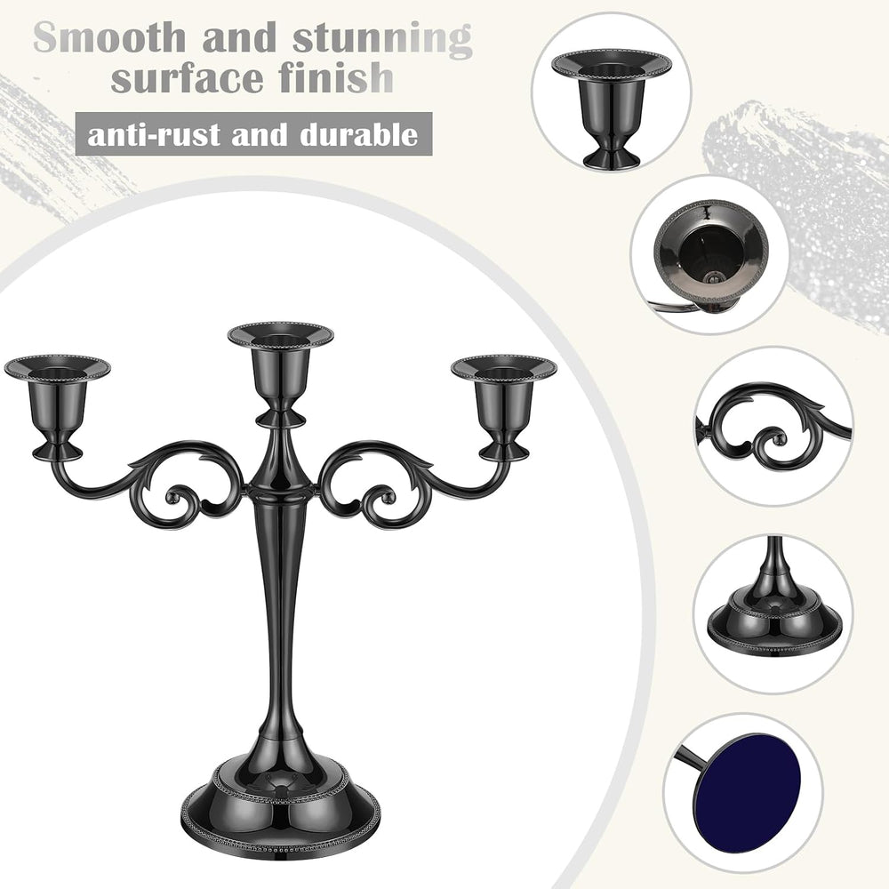 Dandat 2 Pcs 3 Arm Metal Candelabra Black Candlestick Holders 10 Inch