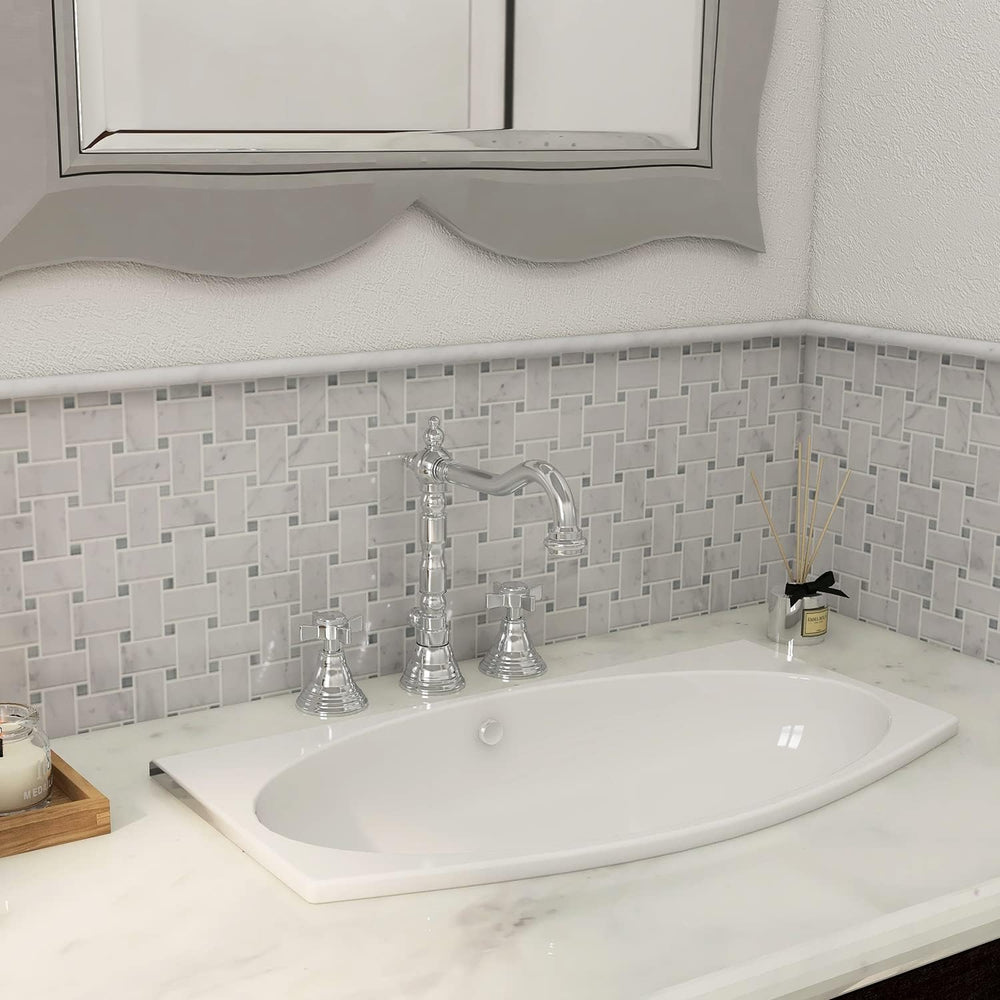 Carrara White 1/2" X 12" Marble Pencil Liner Tile, Edge Trim Moldin...