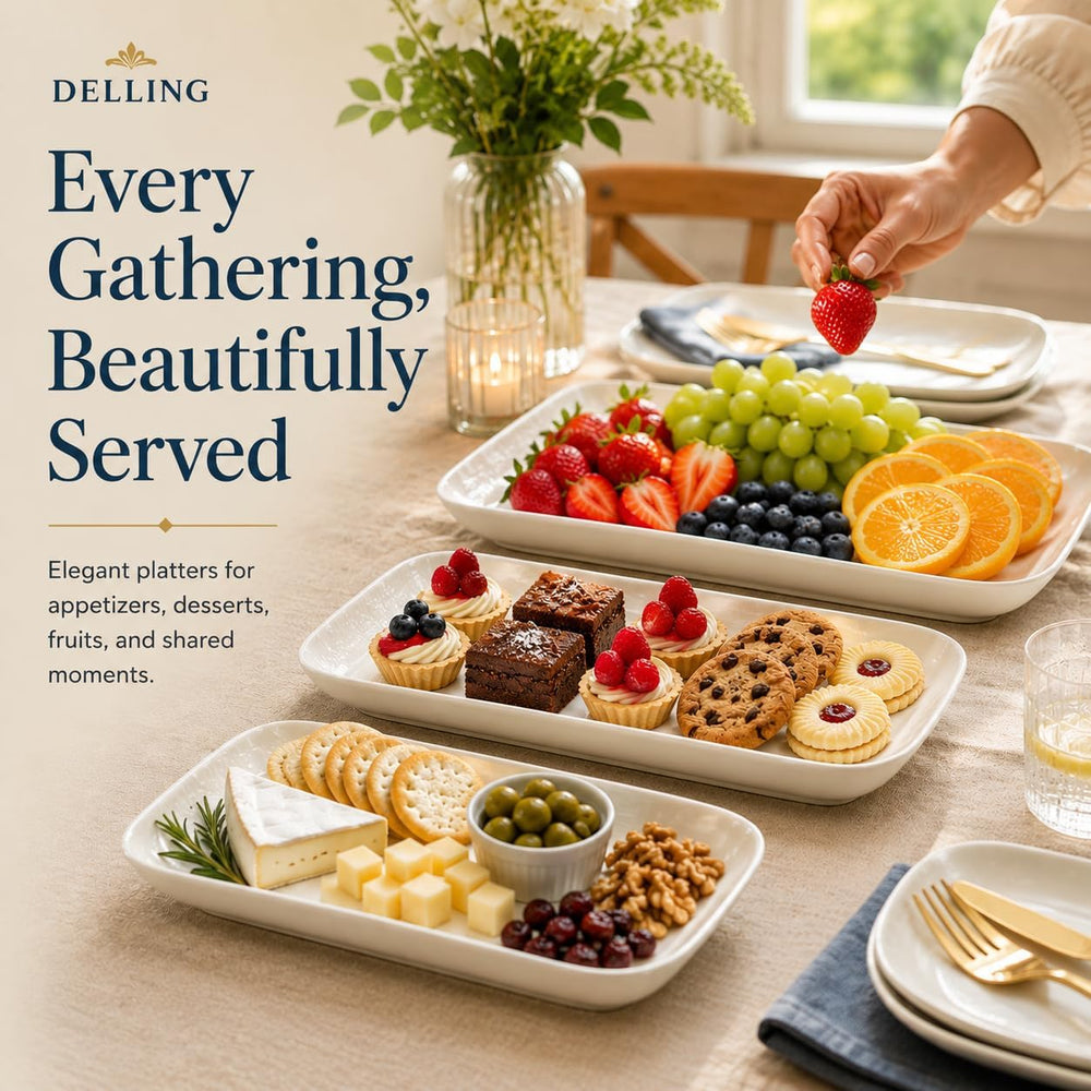 DELLING Large Serving Platter Set of 3, 16/14/12 Inch Porcelain Serving Trays...