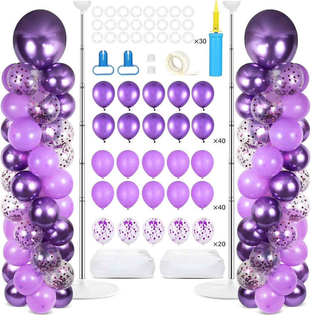 2 Sets Adjustable Balloon Column Stand Kit with Bases（Purple）