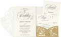 DORIS HOME 50pcs Laser Cut Wedding Invitation Pockets with Envelopes Gold Glitter, 5.12" x 7.12"Invitation Cards for Wedding, Anniversary (No Inserts Included)