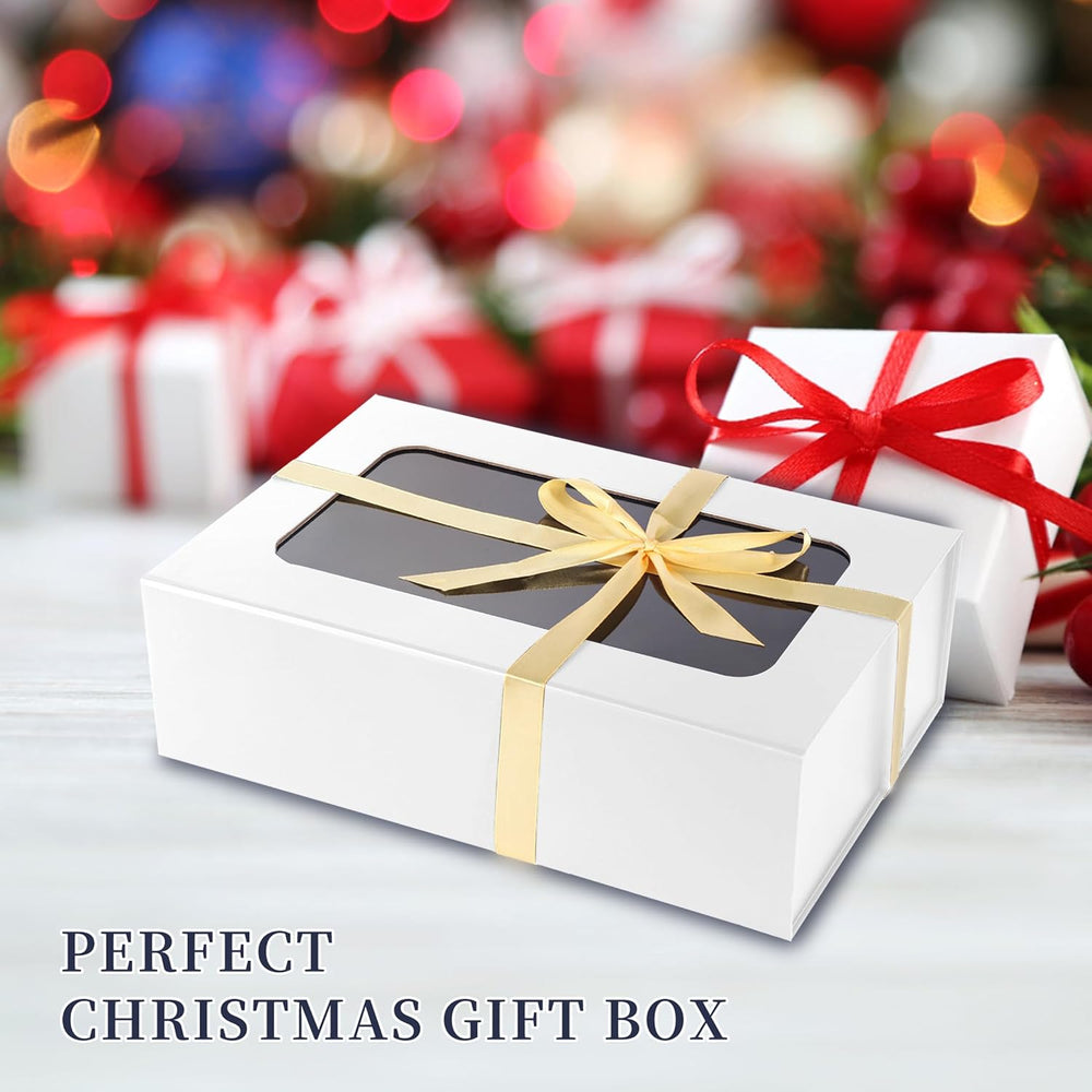 White Large Gift Box with Window,13.5"x 9"x 4.3" Magnetic Clos...