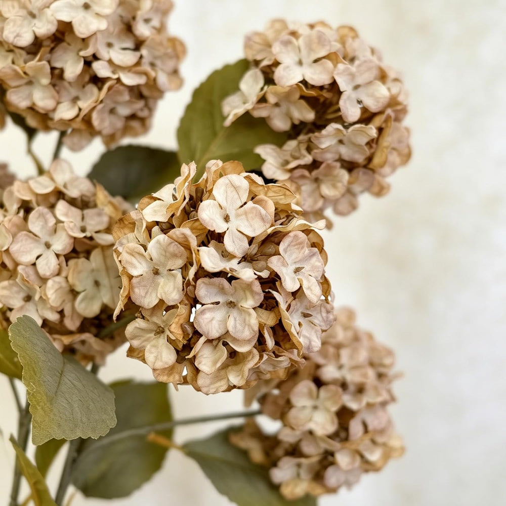 Thewe 4Pcs Brown Hydrangea Artificial Flowers – 27" Vintage Fake Flowers