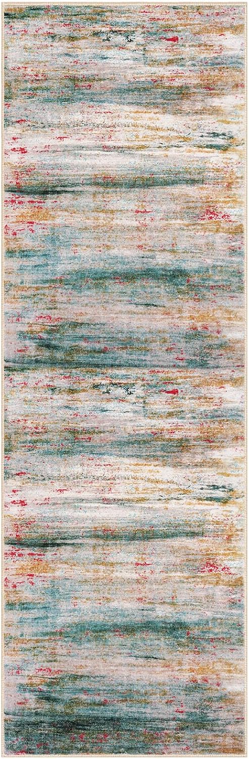 KOZYFLY Modern Washable Rug Runner 2x6 Runners for Hallways Green/Turquoise