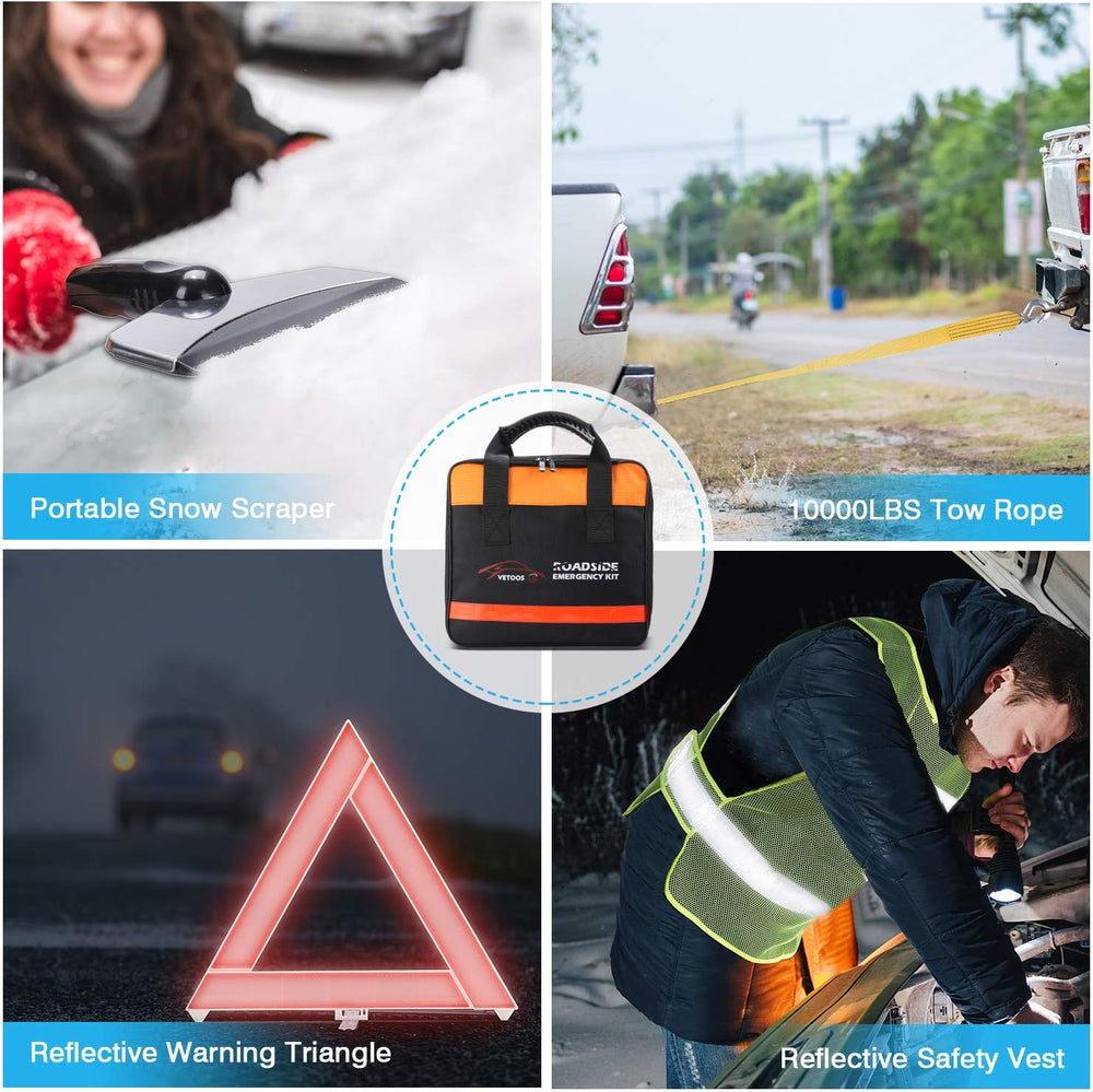 Car Roadside Emergency Kit, Auto Vehicle Safety Kits, with Jumper Cables