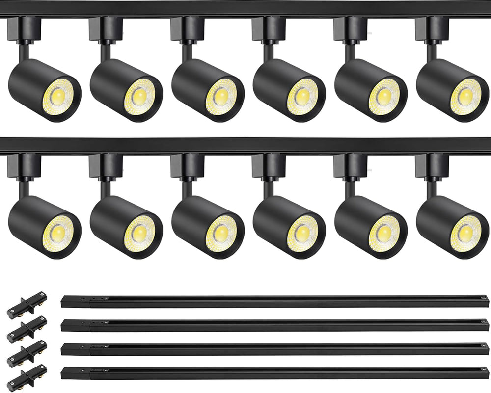 12-Light LED Track Lighting Kit with 13FT H Type Track Rail, Black