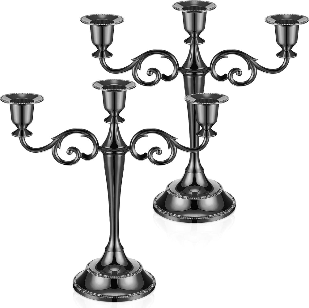 Dandat 2 Pcs 3 Arm Metal Candelabra Black Candlestick Holders 10 Inch