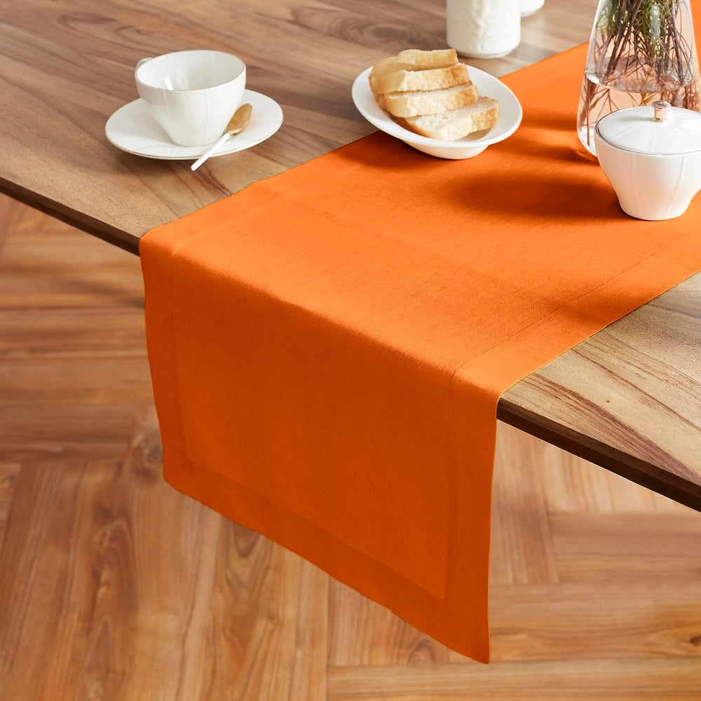 Solino Home 100% Pure Linen Table Runner 90 Inches Long, Pumpkin 14 x 90 in