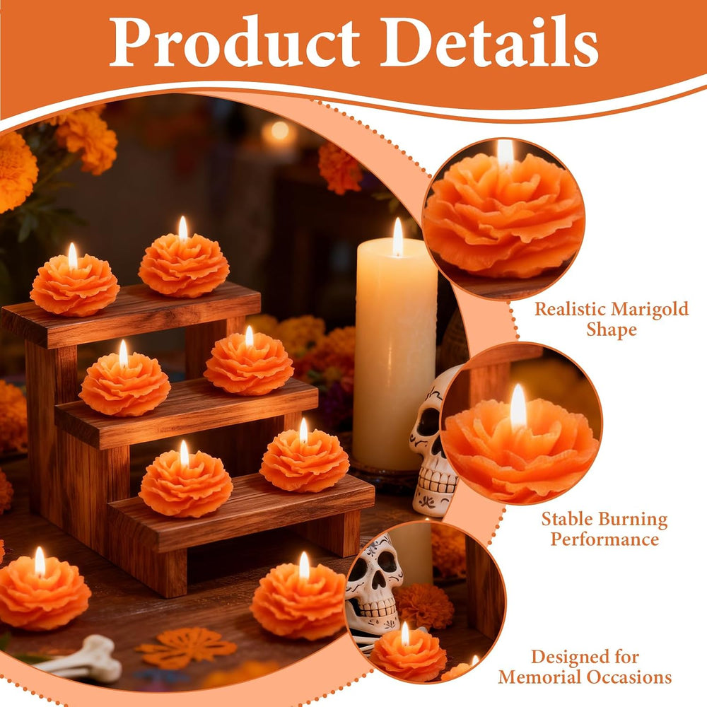 24 PCS Marigold Orange Candles, Day of The Dead Decor