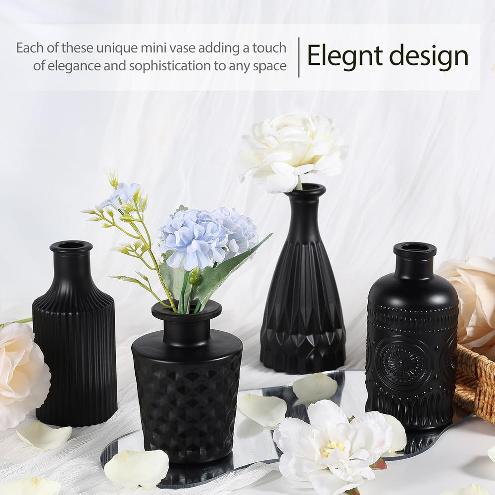 TBWIND 12 Pcs Black Glass Bud Vase Set, Small Vases for Flowers