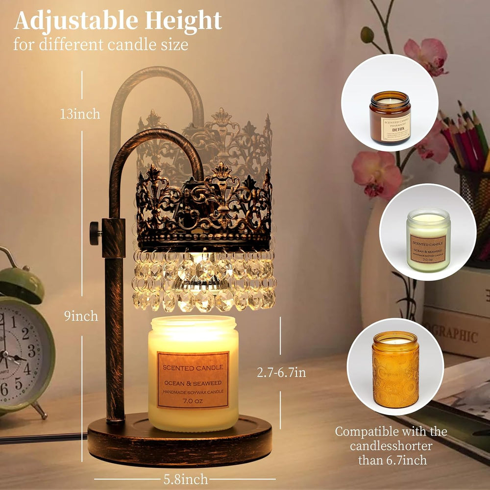Candle Warmer Lamp with Timer Dimmer Adjustable Height with 2 Bulbs Crystal C...
