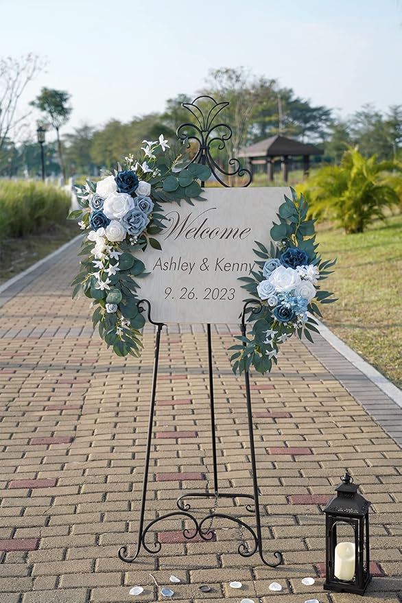 ponatia Wedding Arch Flowers (Pack of 2), Artificial Dusty Blue Flowers & Welcome Signs Decorations for Wedding Ceremony Reception