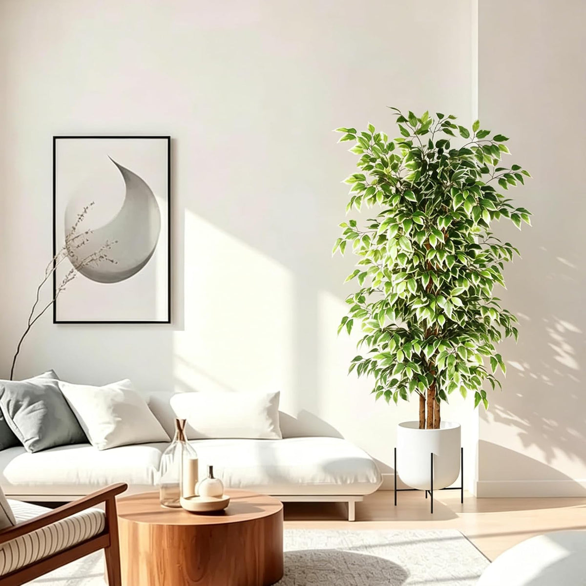 GTIDEA 6FT Artificial Ficus Tree with Real Wood Trunks, Faux Tree Indoor