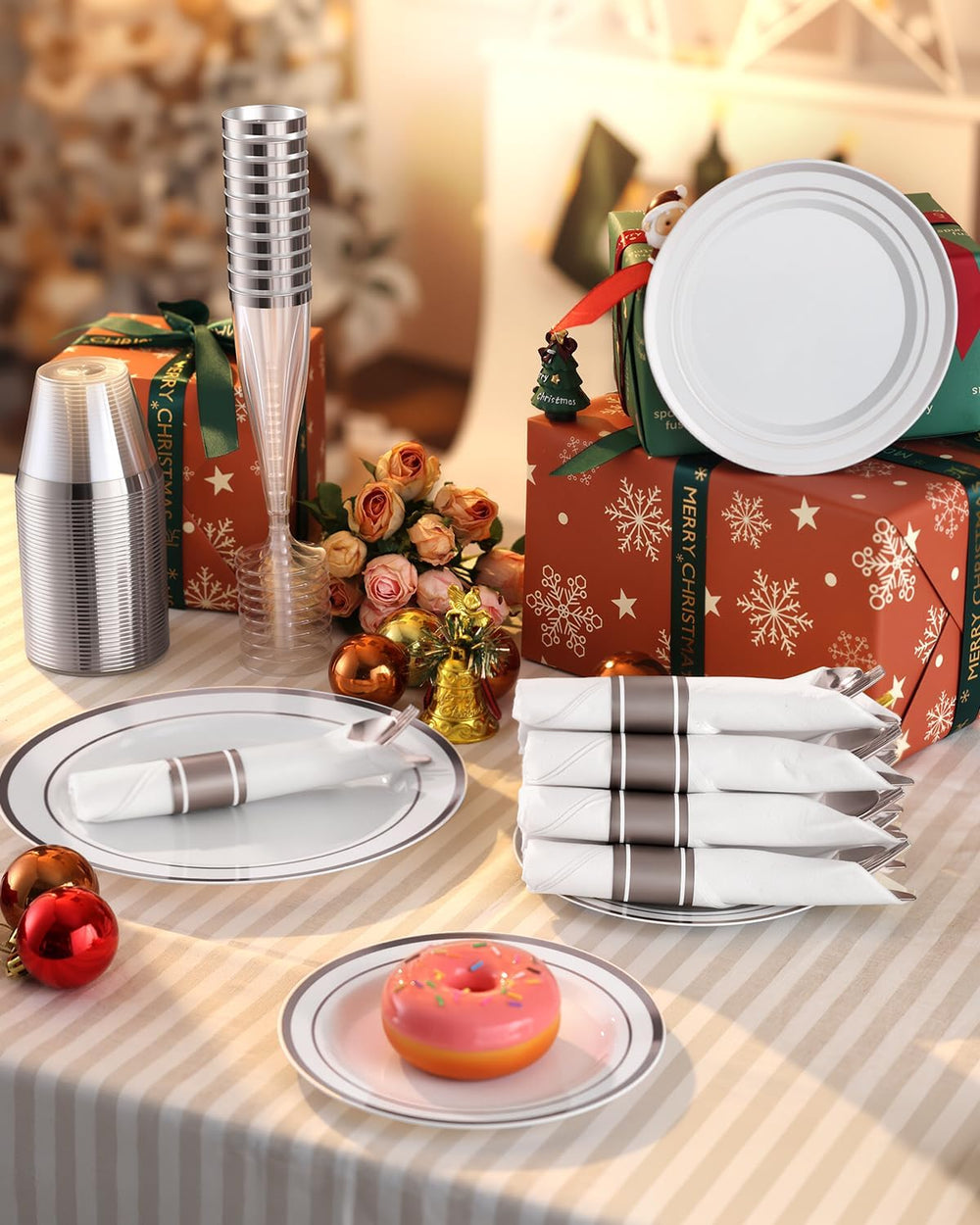 320 PCS Disposable Silver White Plastic Dinner Plate for 40 Guests