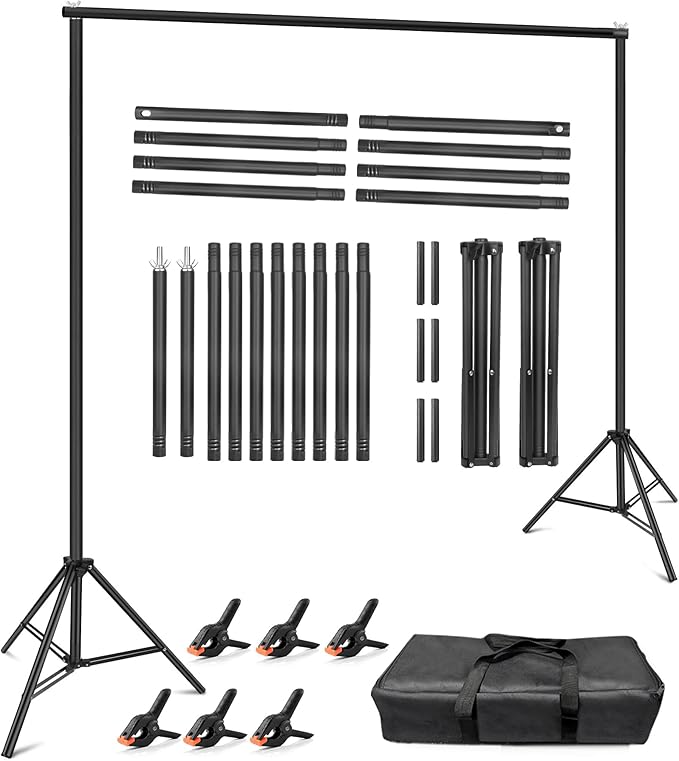 Hemmotop Backdrop Stand 10x8ft, Heavy Duty Photography Background Stand for Parties, Adjustable Photo Backdrop Stands Kit for Wedding, Photo Booth, Party, Decoration, Balloon, Projector Screen