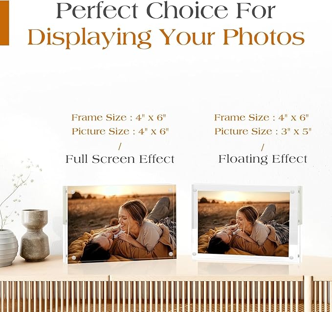 TWING 36 Pack 4x6 Acrylic Picture Frames Bulk, 10+10MM 4 By 6 Magnetic Acrylic Photo Frame Horizontal Magnet Double Sided Magnetic Frames Set, 6 x 4 Clear Picture Frames Block Picture Frame Desktop Display,Gift