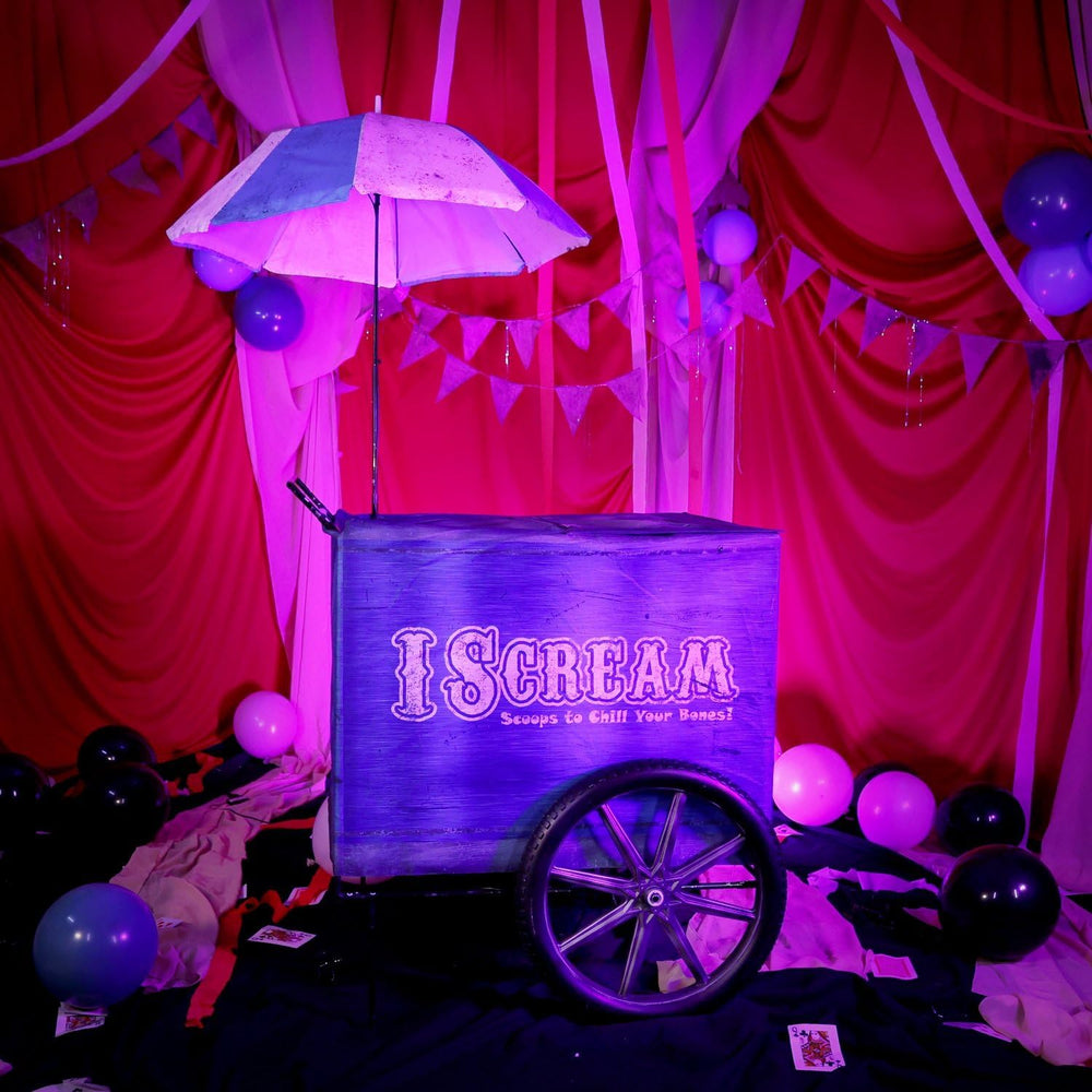 Haunted Hill Farm 6-Ft. I Scream Cart Clown Animatronic Scary Decoration