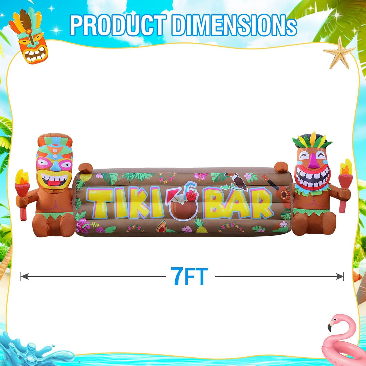 domkom 7ft tiki luau inflatables, two tiki inflatables, side view
