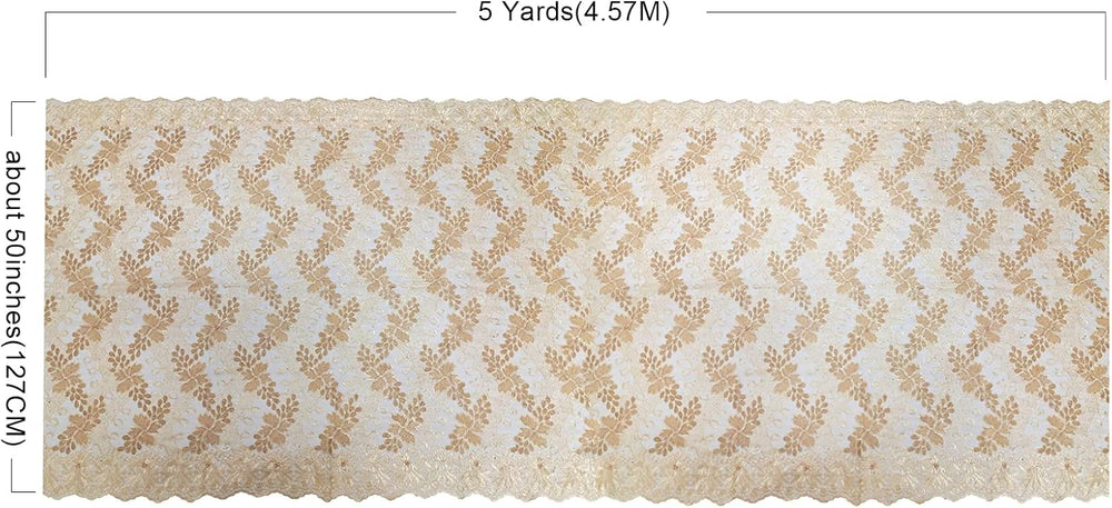Bestway African Lace Fabric 5 Yards Beige Rhinestones Embroidery French Tulle...