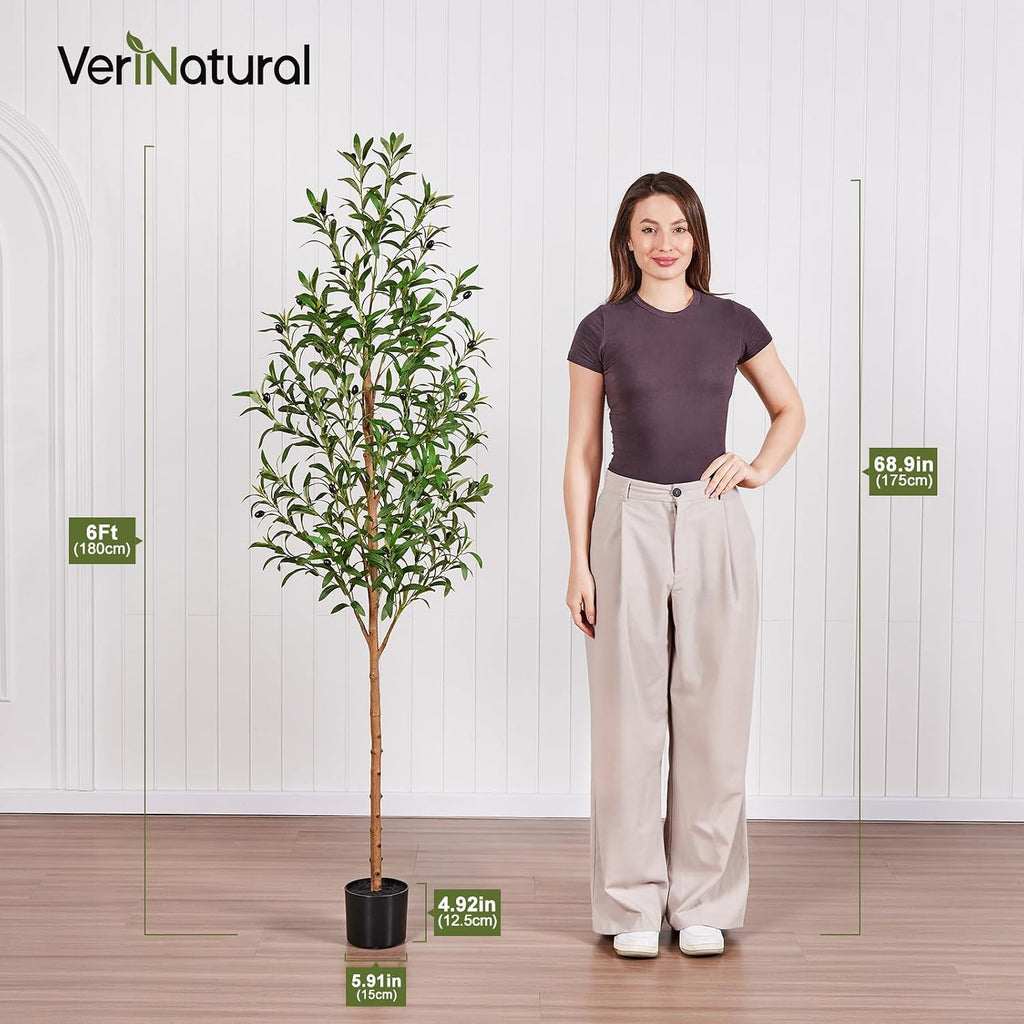 VeriNatural 6ft Artificial Olive Tree with Real Wood Trunk
