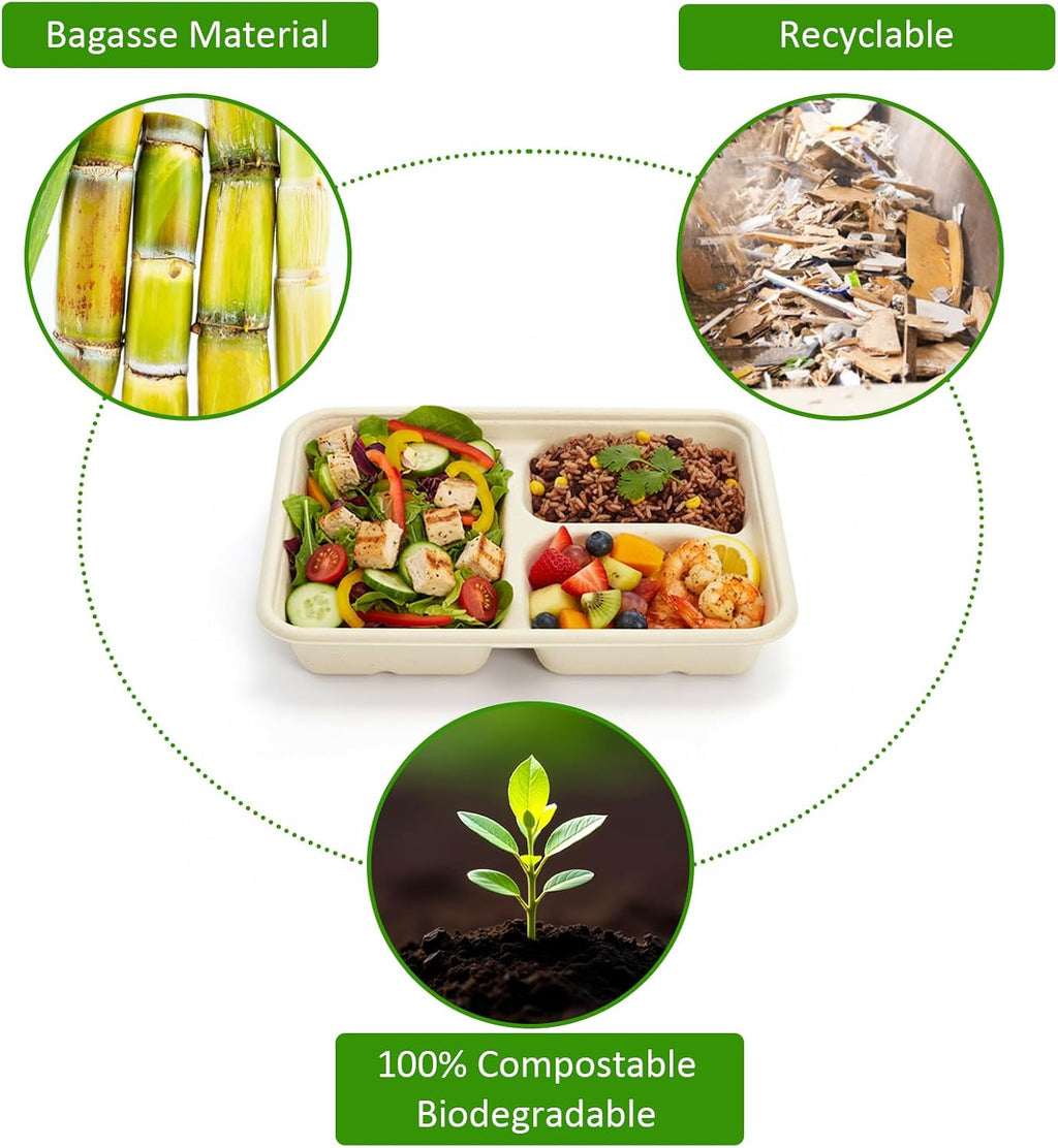 yesland 100 pack compostable paper plates, natural sugarcane, side view