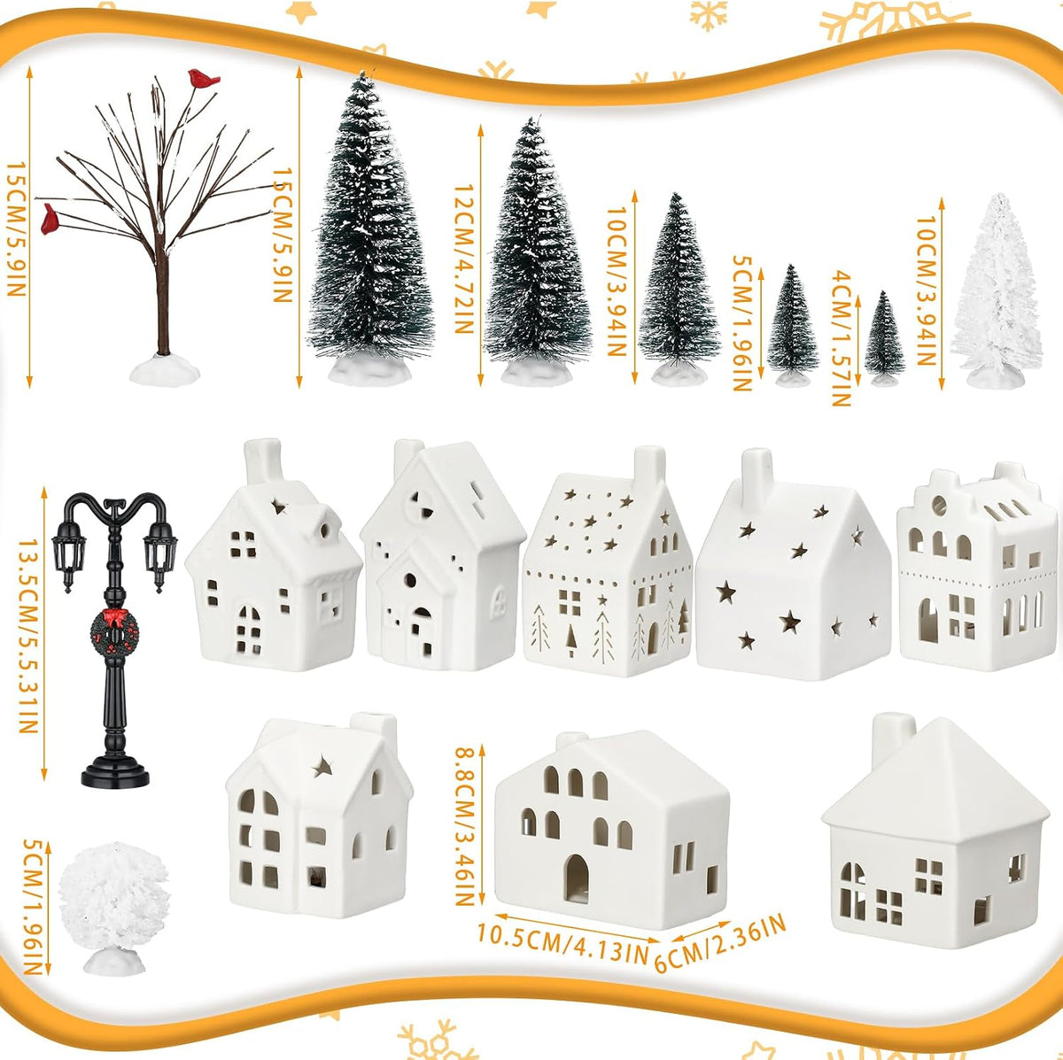 cindeer 26 pcs ceramic christmas village set led shown in use