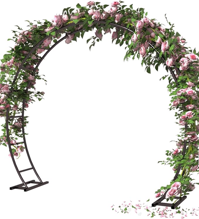 Queension Metal Arch Backdrop Stand 8Ft Wide 7Ft High, Wedding Arch Frame for Wedding Decorations, Balloon Arch Stand with Base for Ceremony, Outdoor Garden Arch Trellis for Climbing Plants, Black