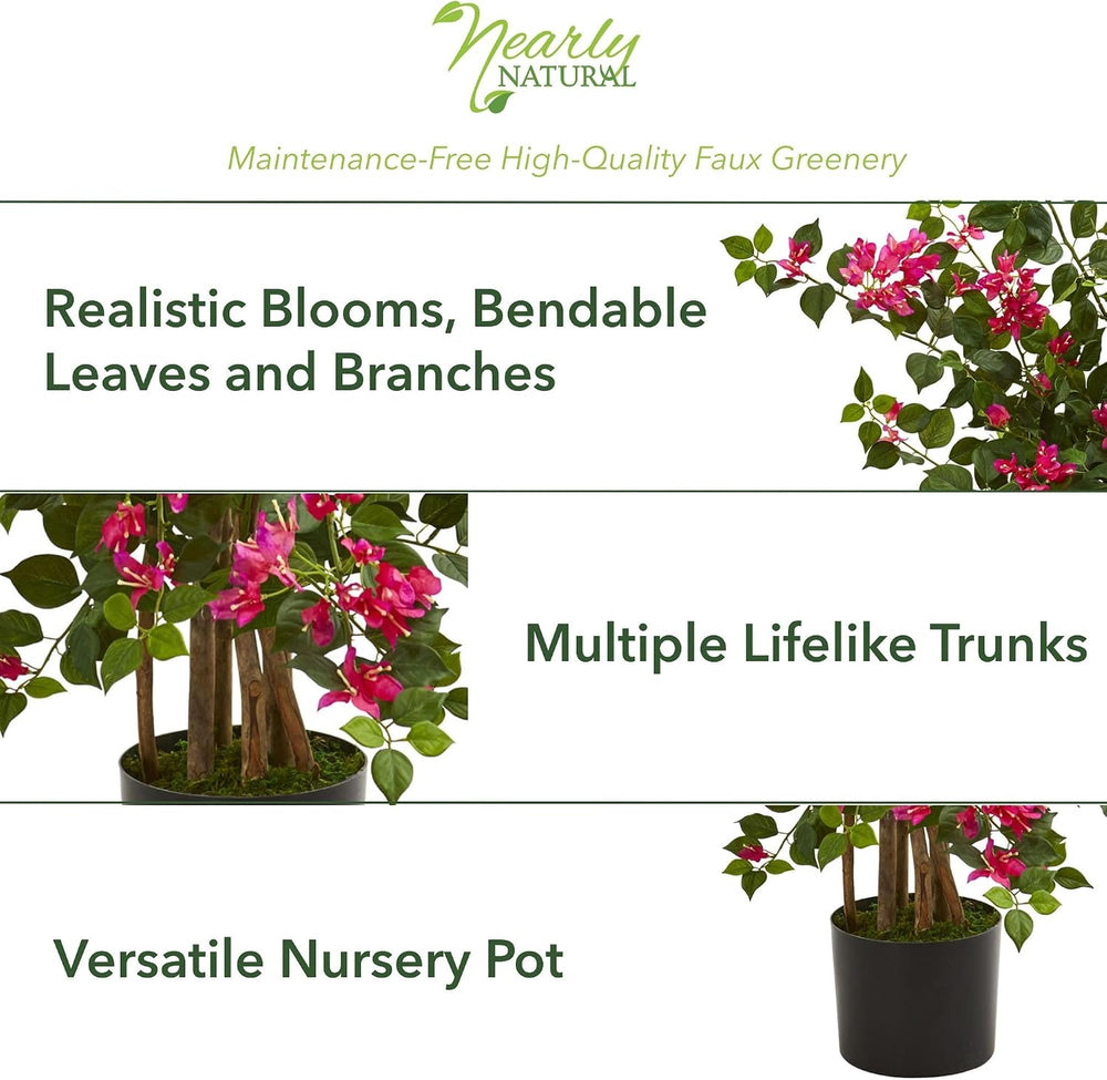 Nearly Natural 42 in Artificial Bougainvillea Tree with Pink Blooms