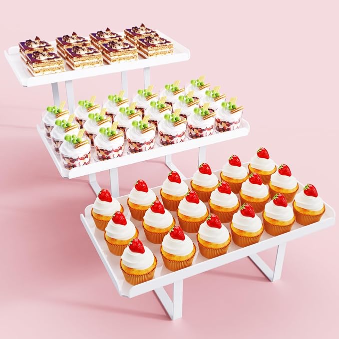 3 Pieces Cupcake Stand Holder, White Acrylic Dessert Table Display Set with Iron Support Legs for Birthday Candy Bar Décor Weddings, Parties Events
