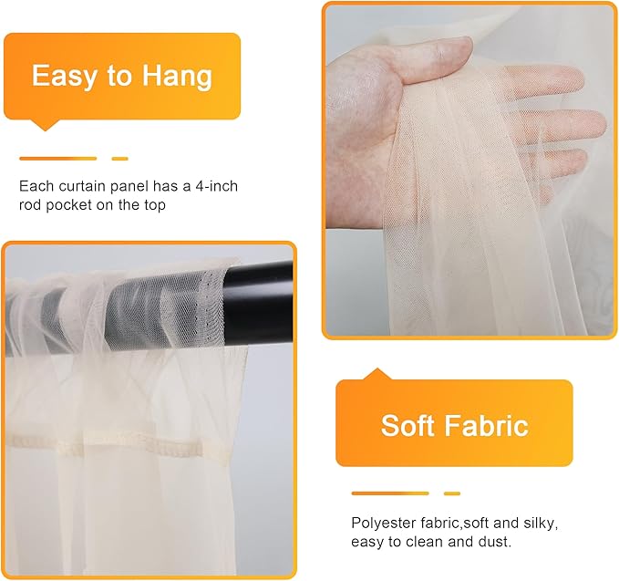 Fomcet Champagne Tulle Backdrop Curtains with Lights String 10FT X 10FT Sheer Curtain with Lights Tulle Curtains Backdrop for Wedding Birthday Party Photo Shoot (2 Panels 5x10FT)