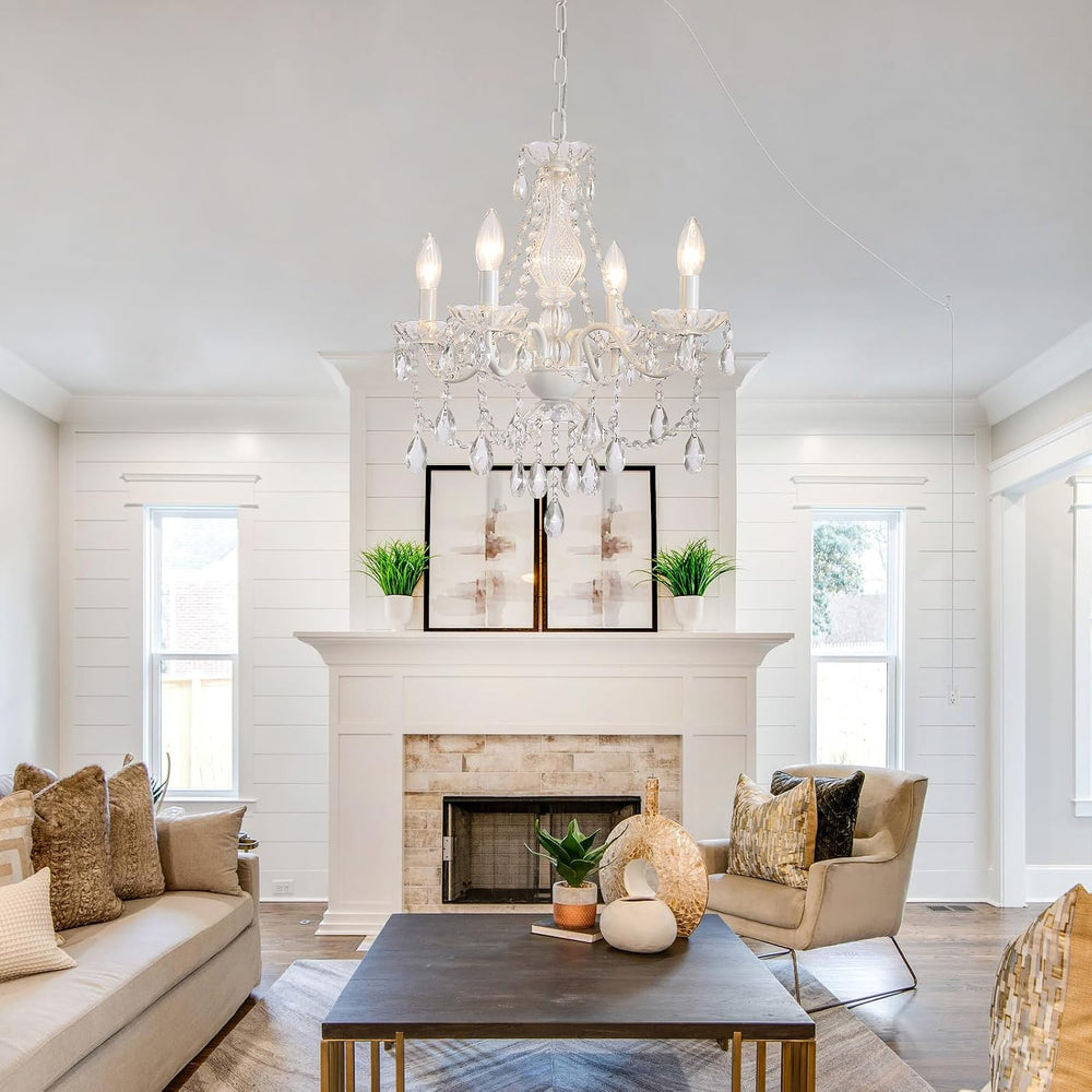 Plug in Crystal Ceramic White Chandelier, Glass Chandeliers,White crystal Han...