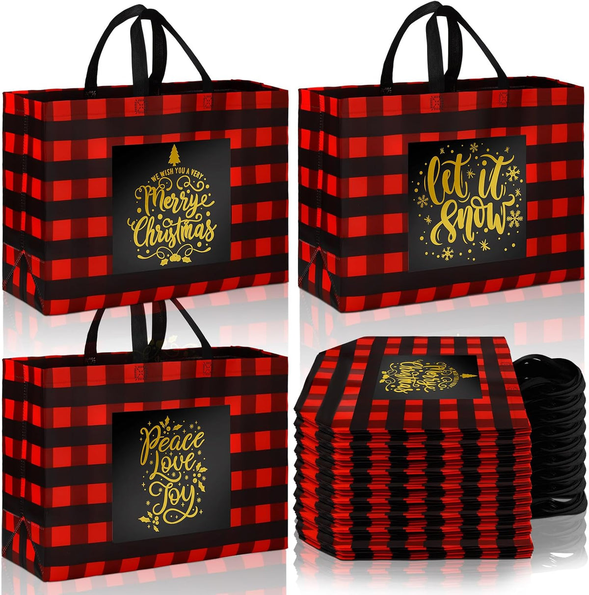 Clysee 36 Pcs Christmas Gift Bags Buffalo Plaid Reusable Tote with Handles