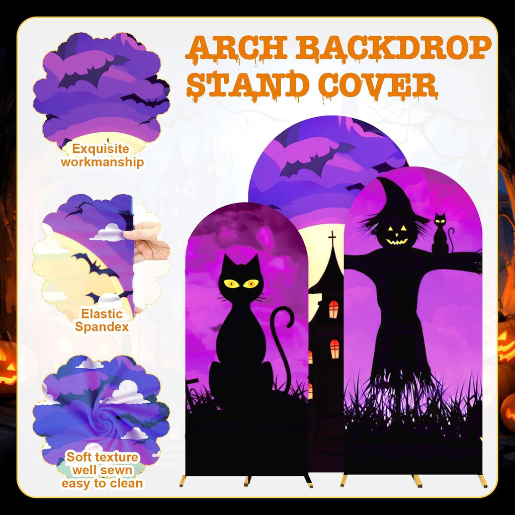 3 Pcs Halloween Arch Cover 4ft, 5ft, 6ft Arch Covers Stretchy Backdrop Skeleton Ghost Bat Horror Style Backdrop Cover for Halloween Party Photo Background Arch Stand Stretchy Decoration