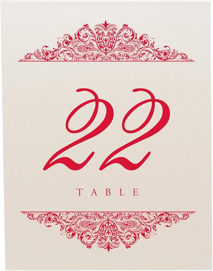 Paisley Wedding Table Numbers (Select Color/Quantity), Champagne, Ruby Red, 1-200, Double Sided, Tent or Use in a Stand, Great for Parties & Restaurants - Made in the USA