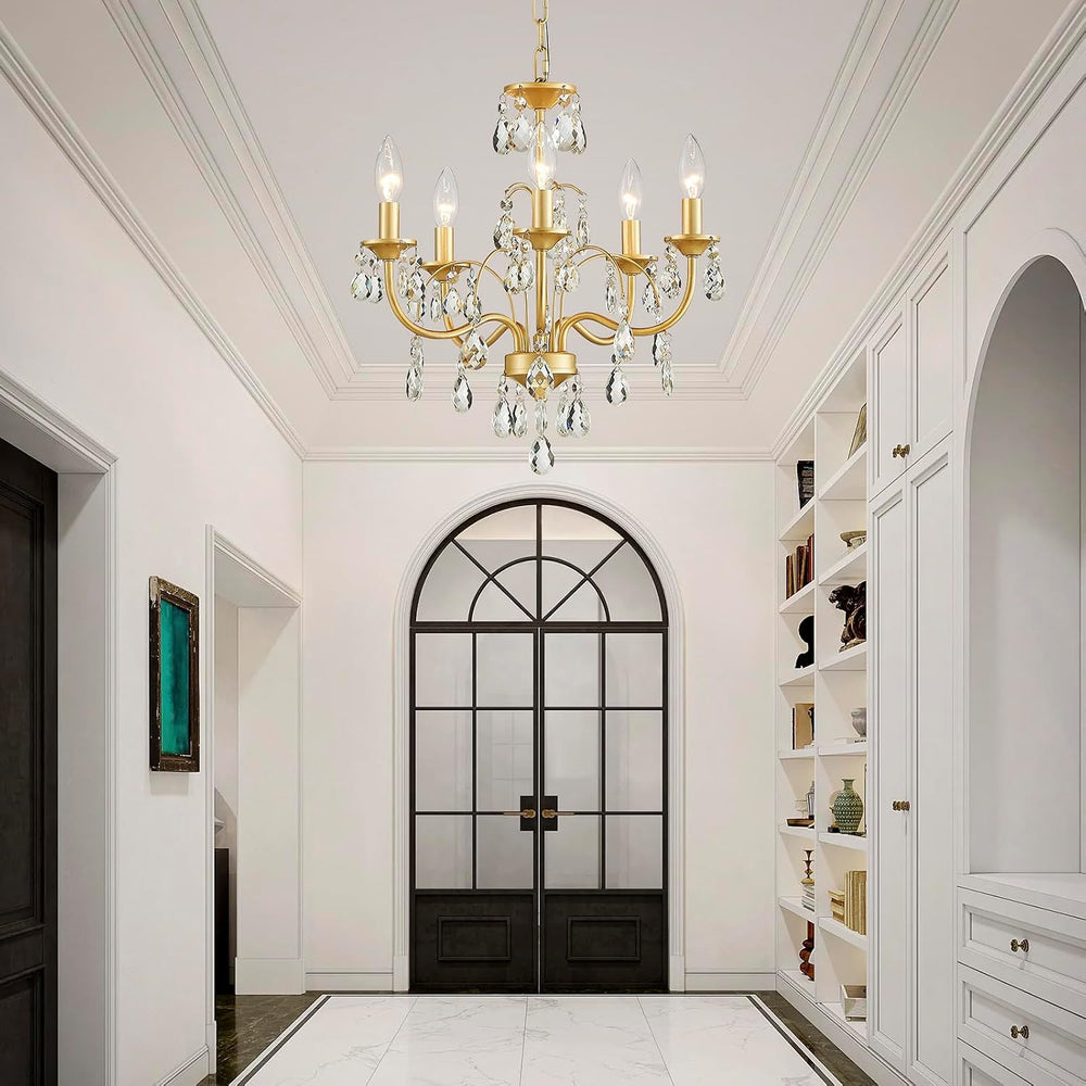 Small Crystal Chandelier, 5-Light Modern Chandeliers for Dining Room Light Fi...