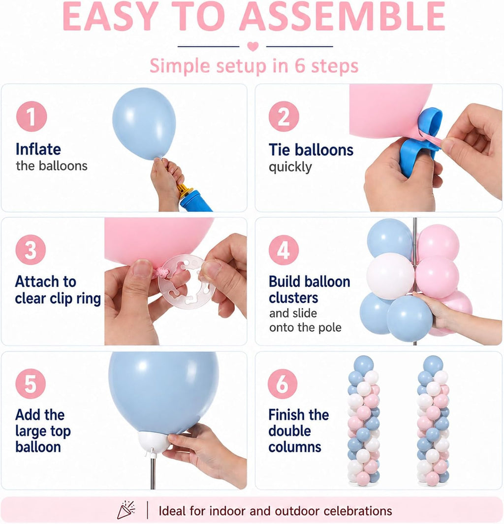 2 Sets Adjustable Balloon Column Stand Kit with Bases（Pink Blue）