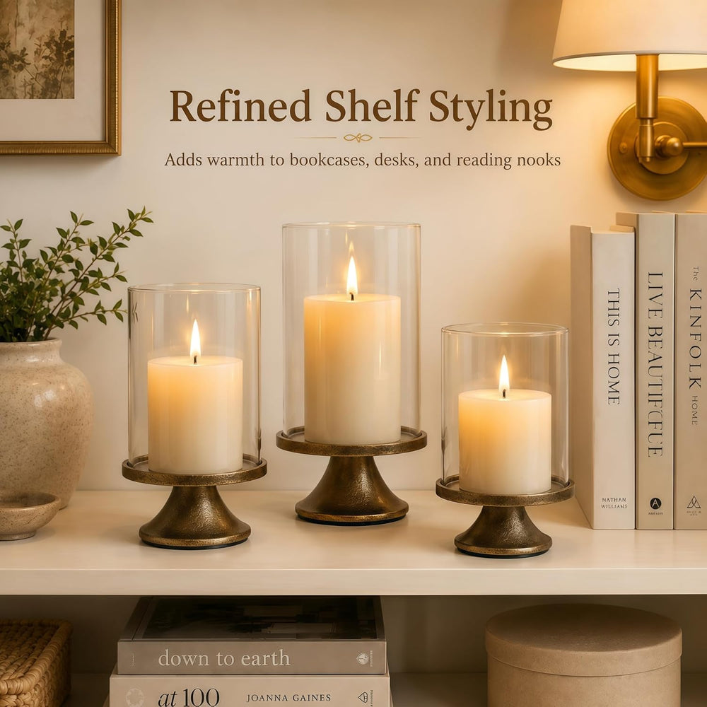 Hurricane Glass Candle Holders Set of 3, Weighted Base for Pillar Candles