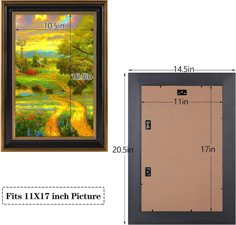 11x17 Ornate Photo Frame with Real Glass Front,Gold/Black Poster Frame