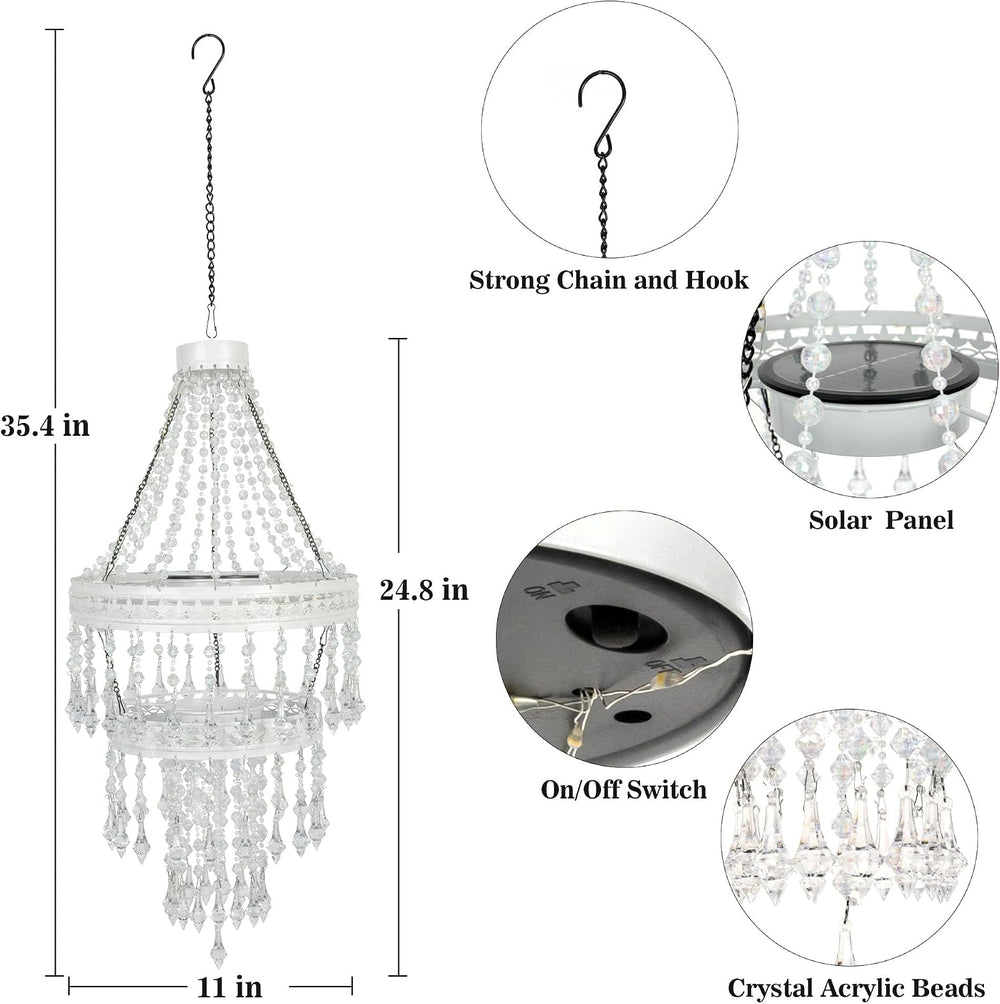 Solar Hanging Crystal Chandelier Light Outdoor Decorative Garden Lantern