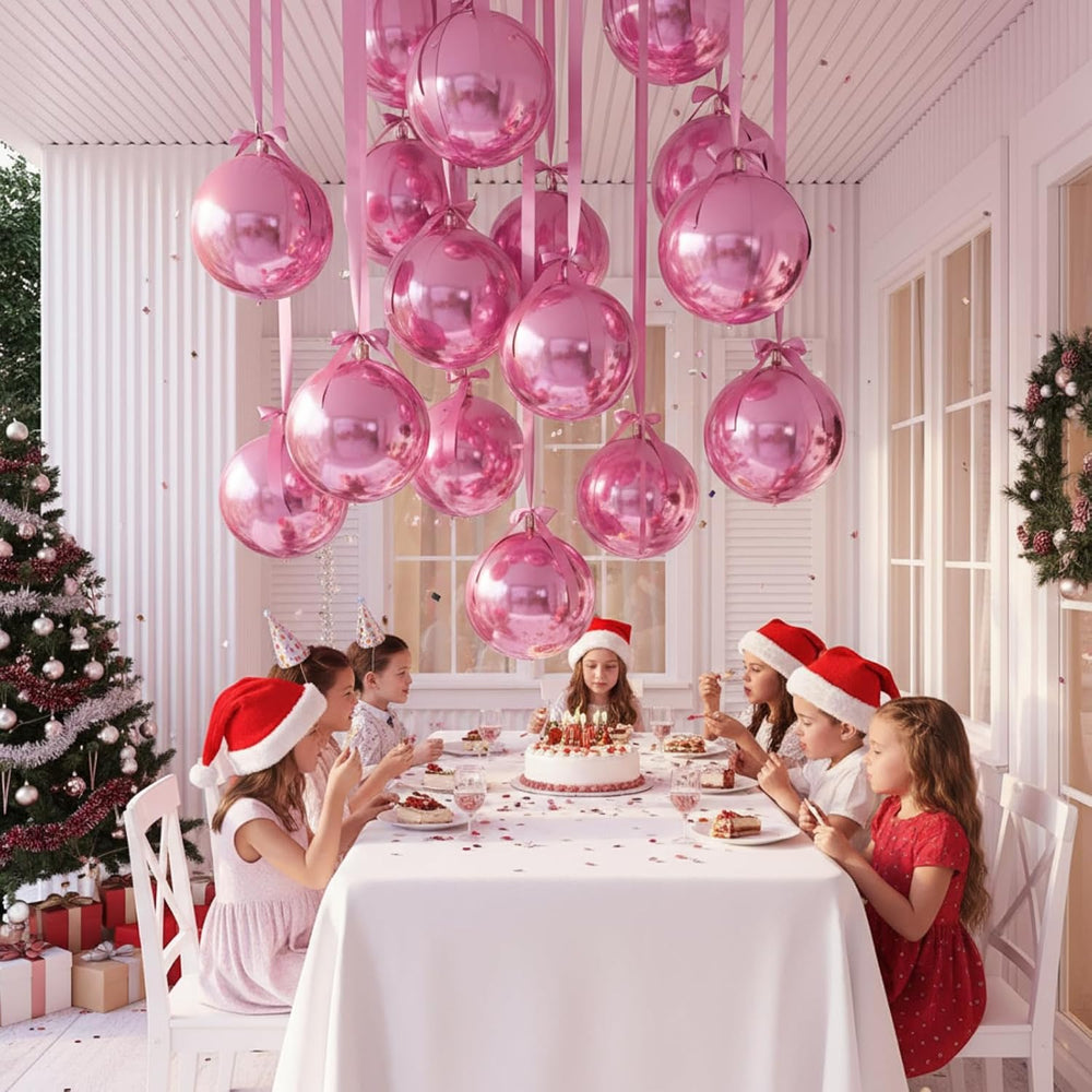 30 Set Pink Round Foil Balloons 22In Giant 4D Ball Metallic Balloons