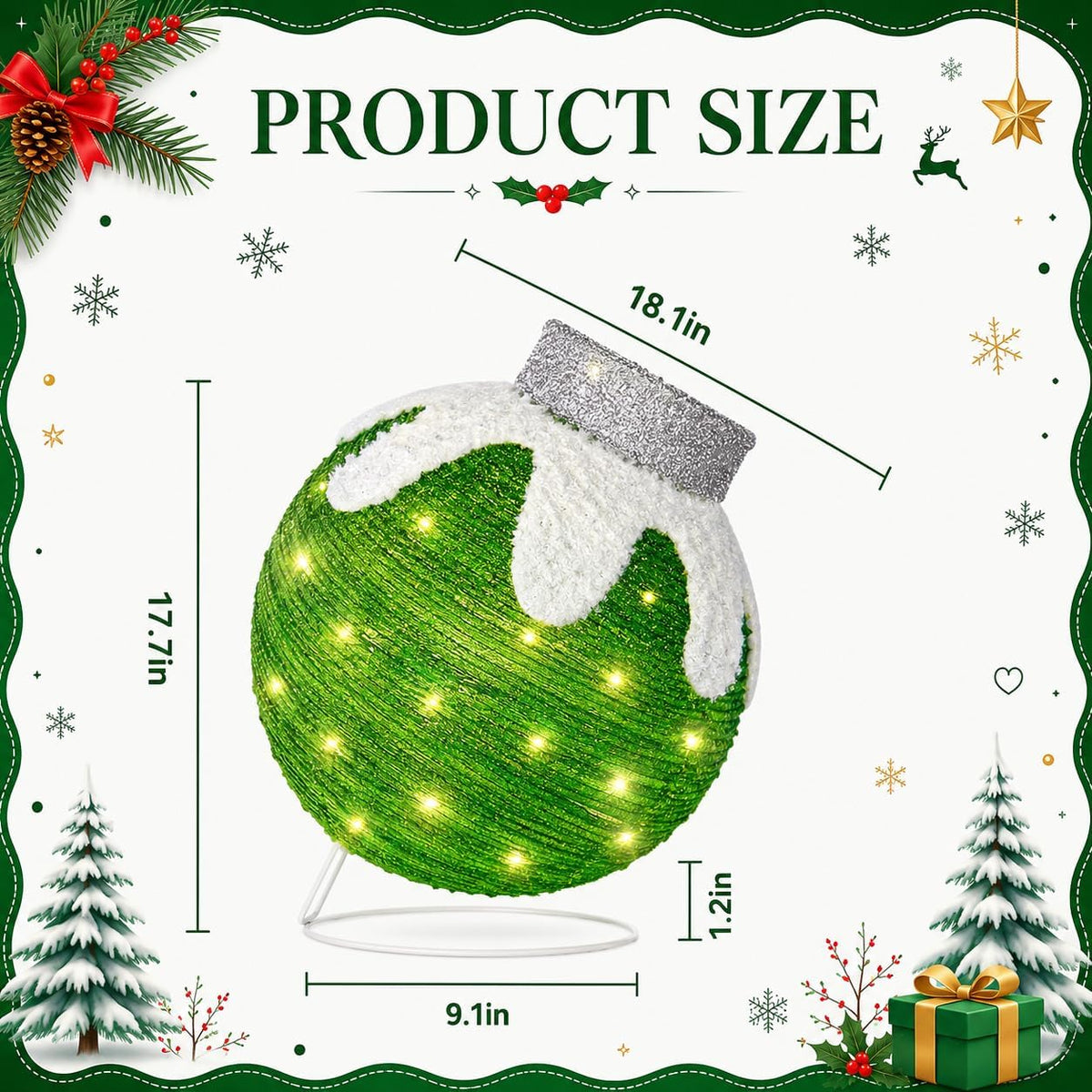 outdoor christmas ornaments, lighted pop-up holiday ball decoration shown in use