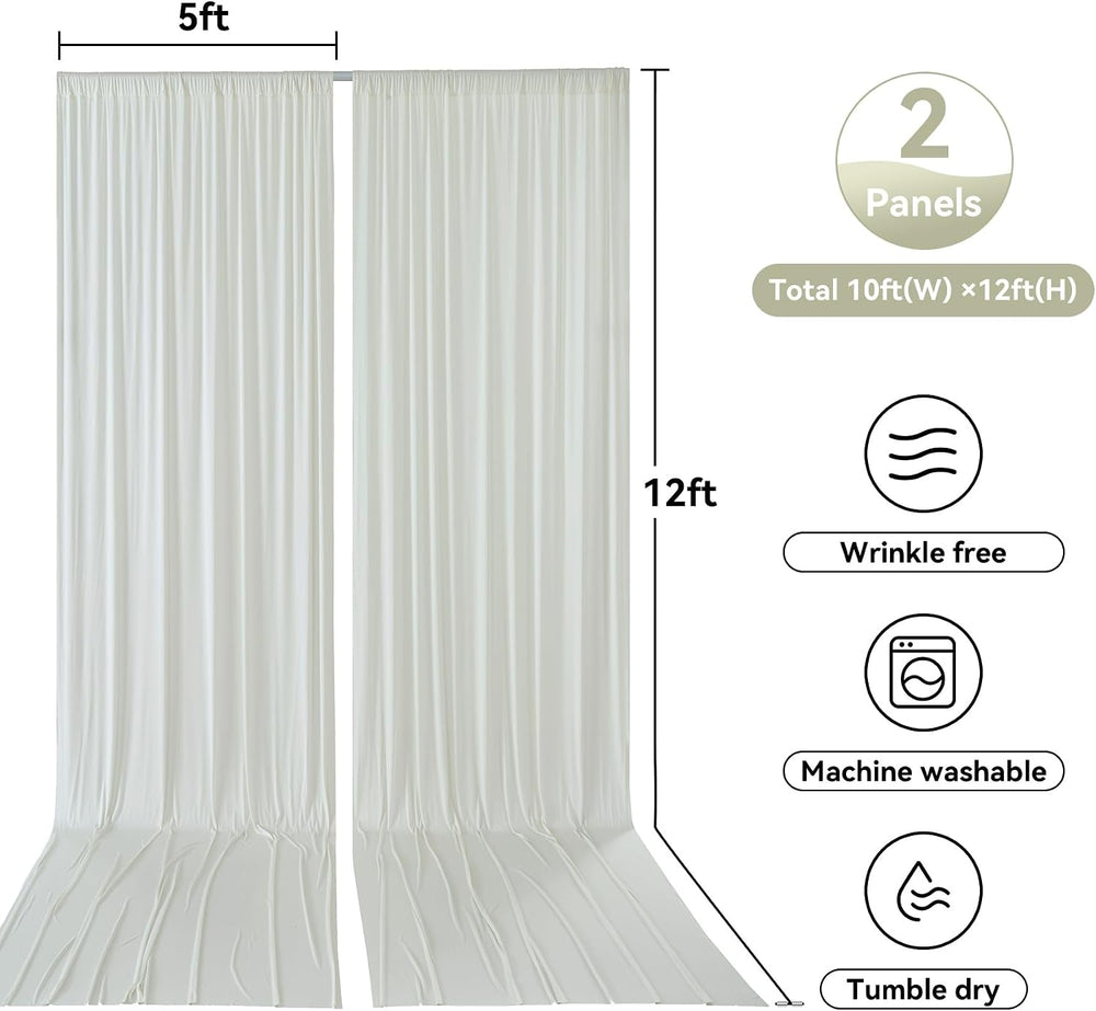 10x12ft Ivory Backdrop Curtain for Wedding Parties, Wrinkle Free 2 Panels Sil...