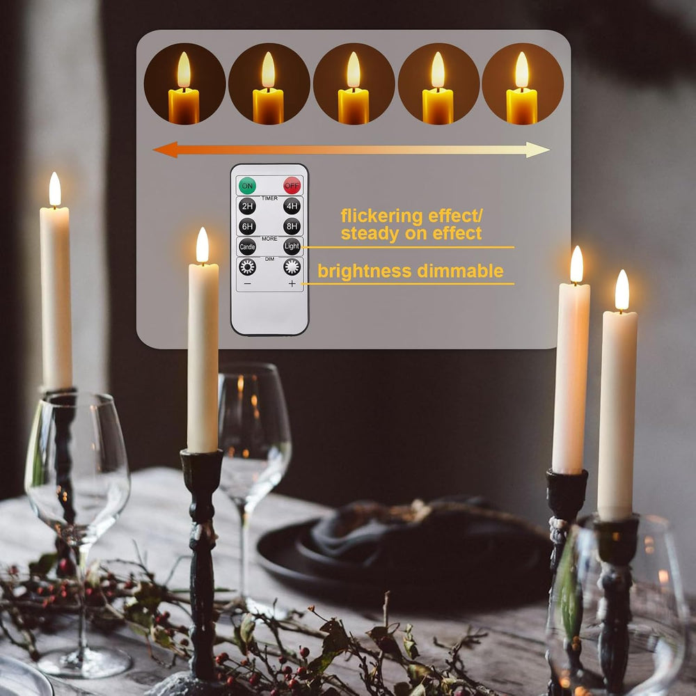 IMAGE 12 Pcs Rechargeable Flameless Taper Candles with Remote, 3D Wick Ivory ...