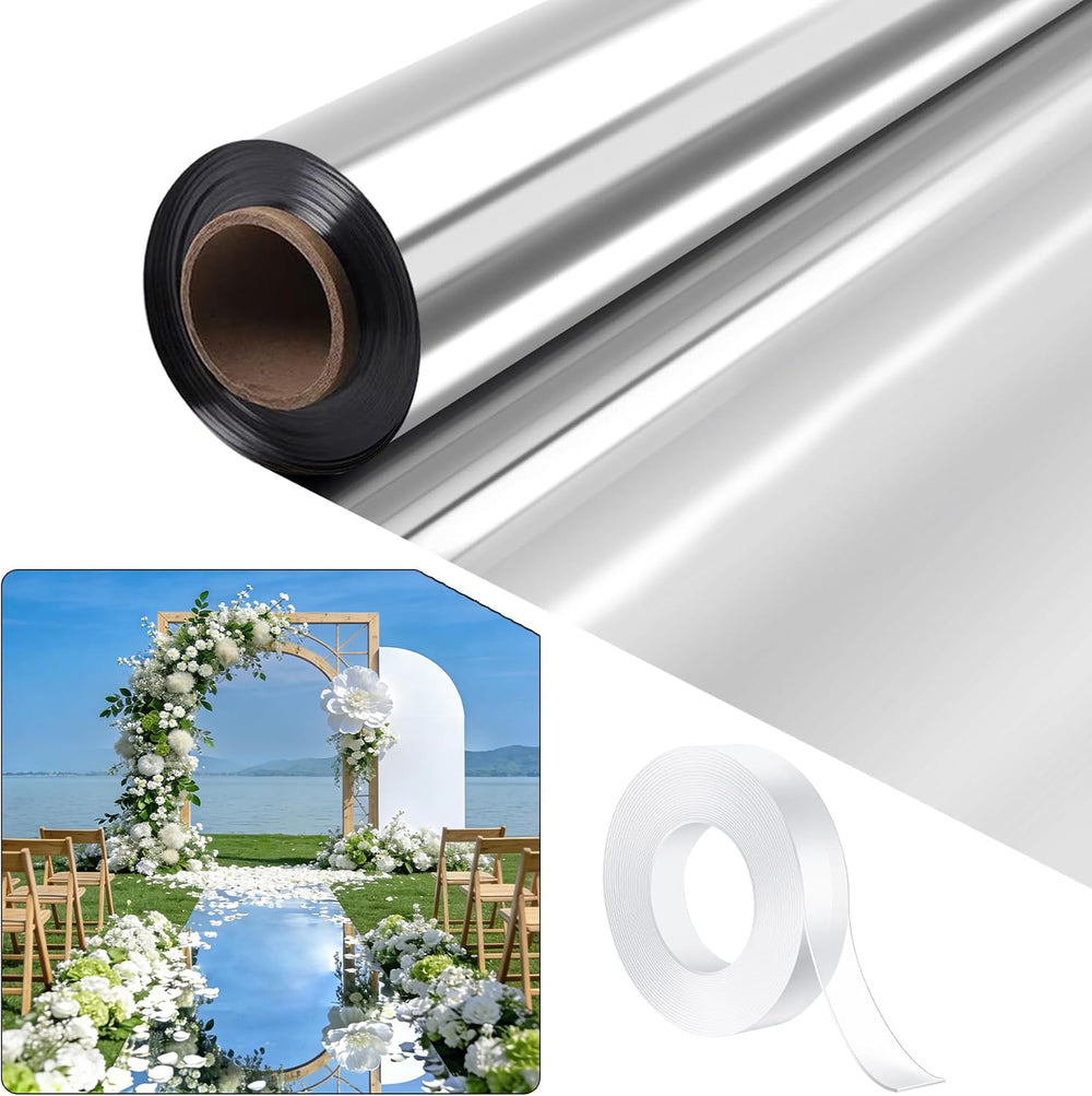 3.3ft x 98.4ft Mirror Rug Aisle Runner for Wedding,Double Sided Bright Reflec...
